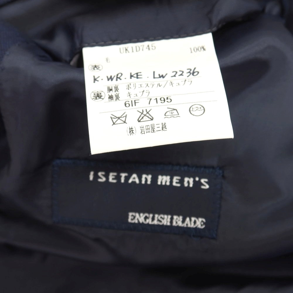 【中古】イセタンメンズ ISETAN MENS ENGLISH BLADE ウール ストライプ 6B ダブルスーツ ネイビー【サイズ表記なし(S位)】【 状態ランクB 】【 メンズ 】