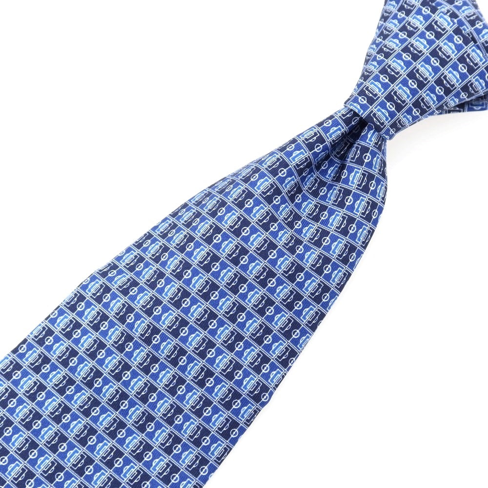 【SALE30%OFF/返品不可】【中古】ダンヒル Dunhill サッカー日本代表オフィシャルグッズ シルク サッカーフィールド柄 プリント ネクタイ ブルーxネイビー【 状態ランクA 】【 メンズ 】