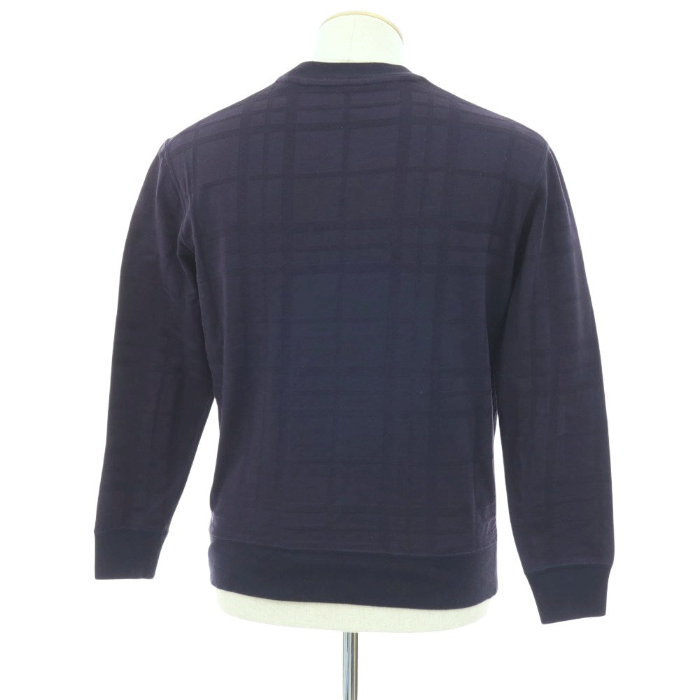 【中古】スリードッツ three dots コットン ジャカード チェック クルーネック 長袖Tシャツ ネイビー【サイズS】【 状態ランクC 】【 メンズ 】