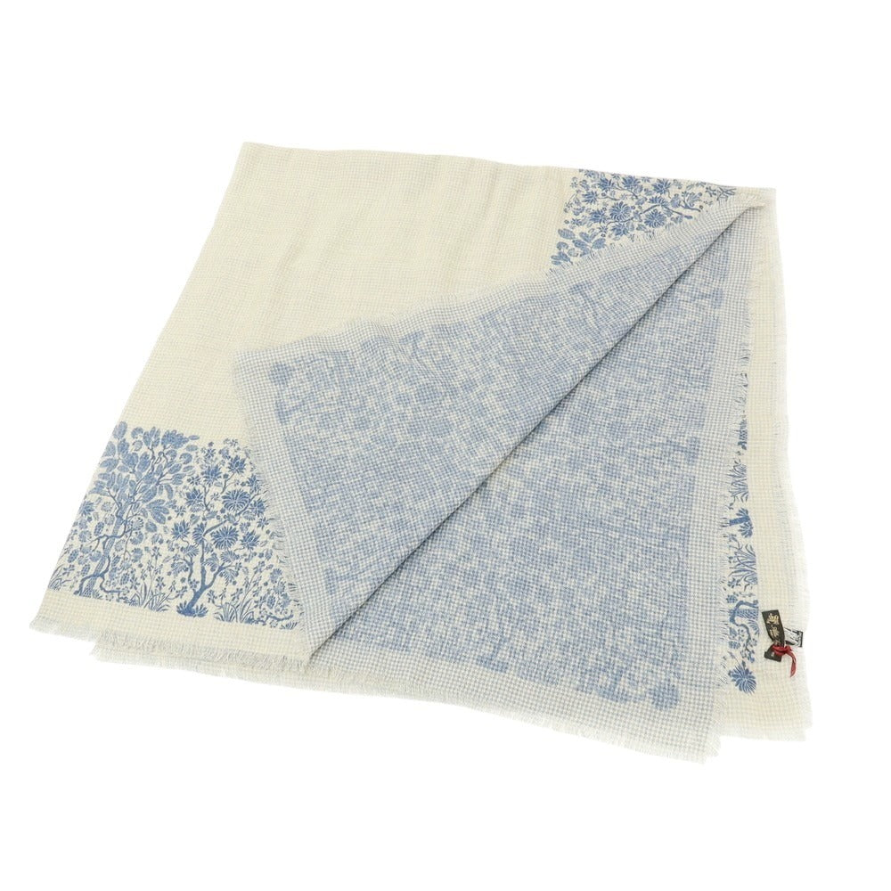 【新品アウトレット】アットヴァンヌッチ Atto Vannucci ウール ボタニカル柄 ストール ライトセージベージュxダークブルー【 状態ランクN- 】【 メンズ 】