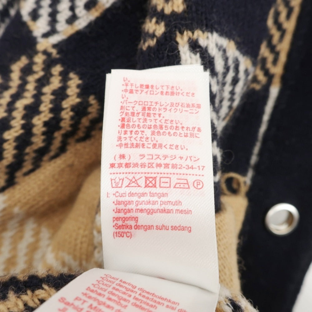 【中古】ラコステ LACOSTE ウールナイロンポリウレタン チェック ニットジャケット ベージュxネイビー【サイズXS】【 状態ランクB 】【 メンズ 】