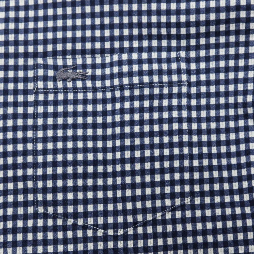 【中古】ラコステ LACOSTE コットンポリエステル チェック ボタンダウン カジュアルシャツ ネイビーxホワイト【サイズ3】【 状態ランクB 】【 メンズ 】