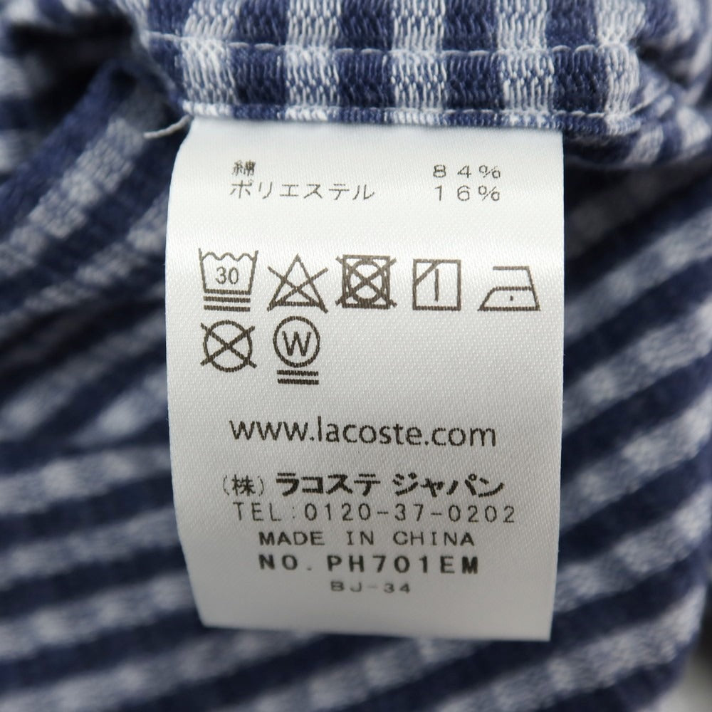 【中古】ラコステ LACOSTE コットンポリエステル チェック ボタンダウン カジュアルシャツ ネイビーxホワイト【サイズ3】【 状態ランクB 】【 メンズ 】