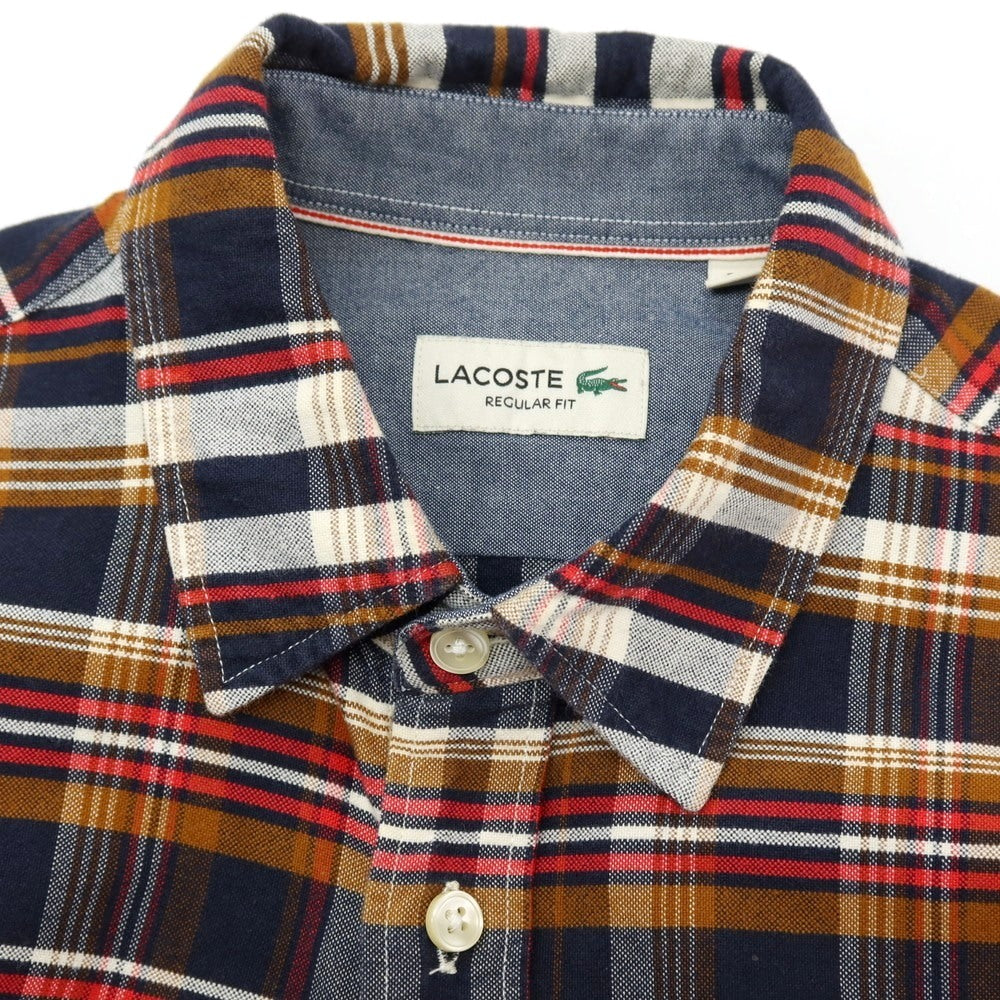 【中古】ラコステ LACOSTE コットン チェック レギュラーカラー カジュアルシャツ ネイビーxブラウン【サイズ38】【 状態ランクB 】【 メンズ 】