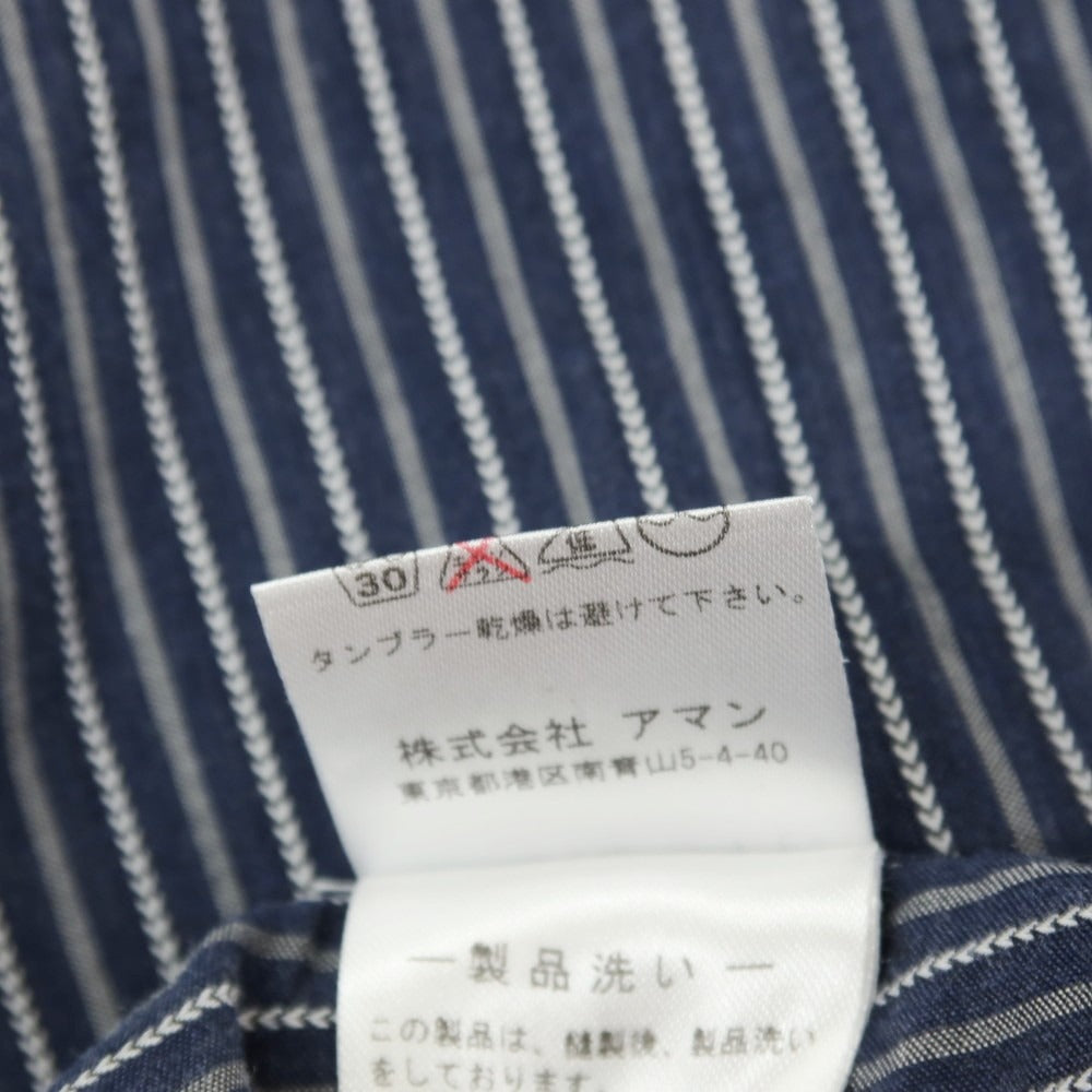 【中古】フィナモレ Finamore コットン ストライプ ホリゾンタルカラー カジュアルシャツ ネイビー【サイズ37】【 状態ランクB 】【 メンズ 】