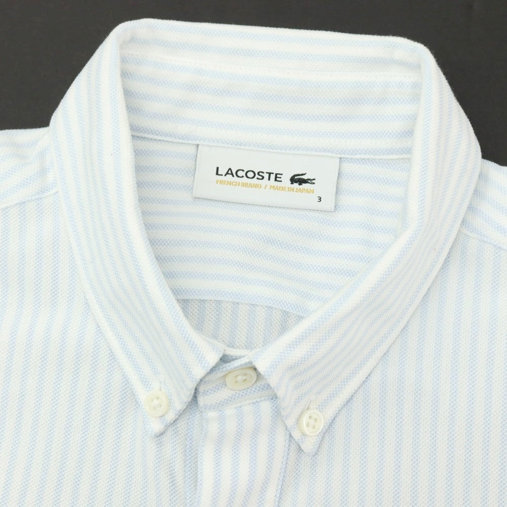 【中古】ラコステ LACOSTE コットンポリエステル ストライプ ボタンダウン 半袖シャツ ホワイトxライトブルー【サイズ3】【 状態ランクA 】【 メンズ 】
