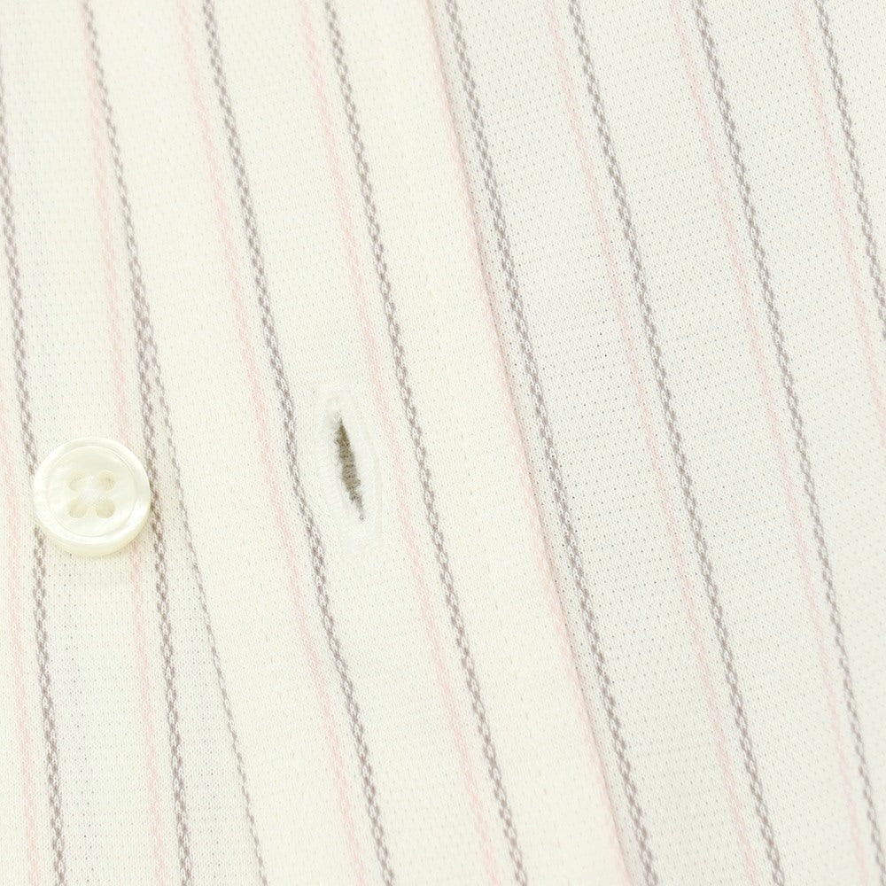 【中古】ラコステ LACOSTE コットンポリエステル ストライプ レギュラーカラー 半袖シャツ オフホワイトxピンク【サイズ2】【 状態ランクA 】【 メンズ 】