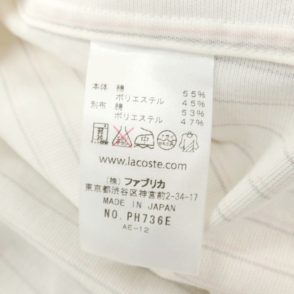 【中古】ラコステ LACOSTE コットンポリエステル ストライプ レギュラーカラー 半袖シャツ オフホワイトxピンク【サイズ2】【 状態ランクA 】【 メンズ 】