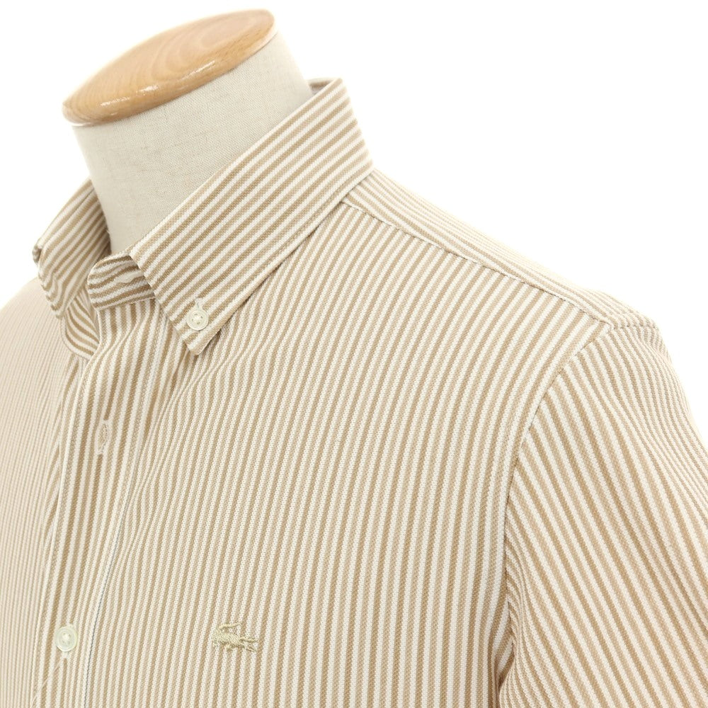 【中古】ラコステ LACOSTE コットンポリエステル ストライプ ボタンダウン 半袖シャツ ベージュ【サイズ2】【 状態ランクA 】【 メンズ 】