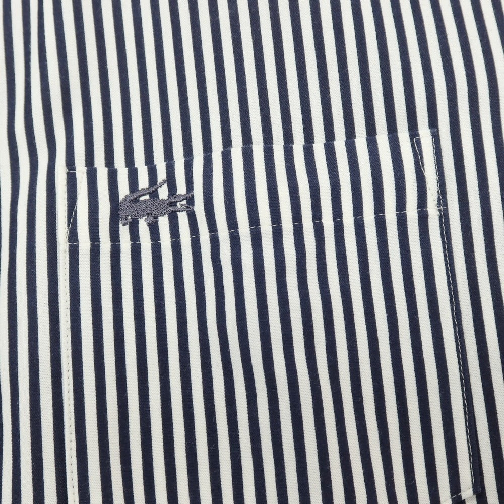 【中古】ラコステ LACOSTE コットンポリエステル ストライプ ボタンダウン 半袖シャツ ネイビーxホワイト【サイズ2】【 状態ランクA 】【 メンズ 】