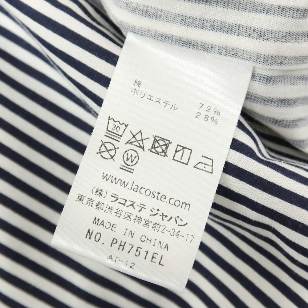 【中古】ラコステ LACOSTE コットンポリエステル ストライプ ボタンダウン 半袖シャツ ネイビーxホワイト【サイズ2】【 状態ランクA 】【 メンズ 】