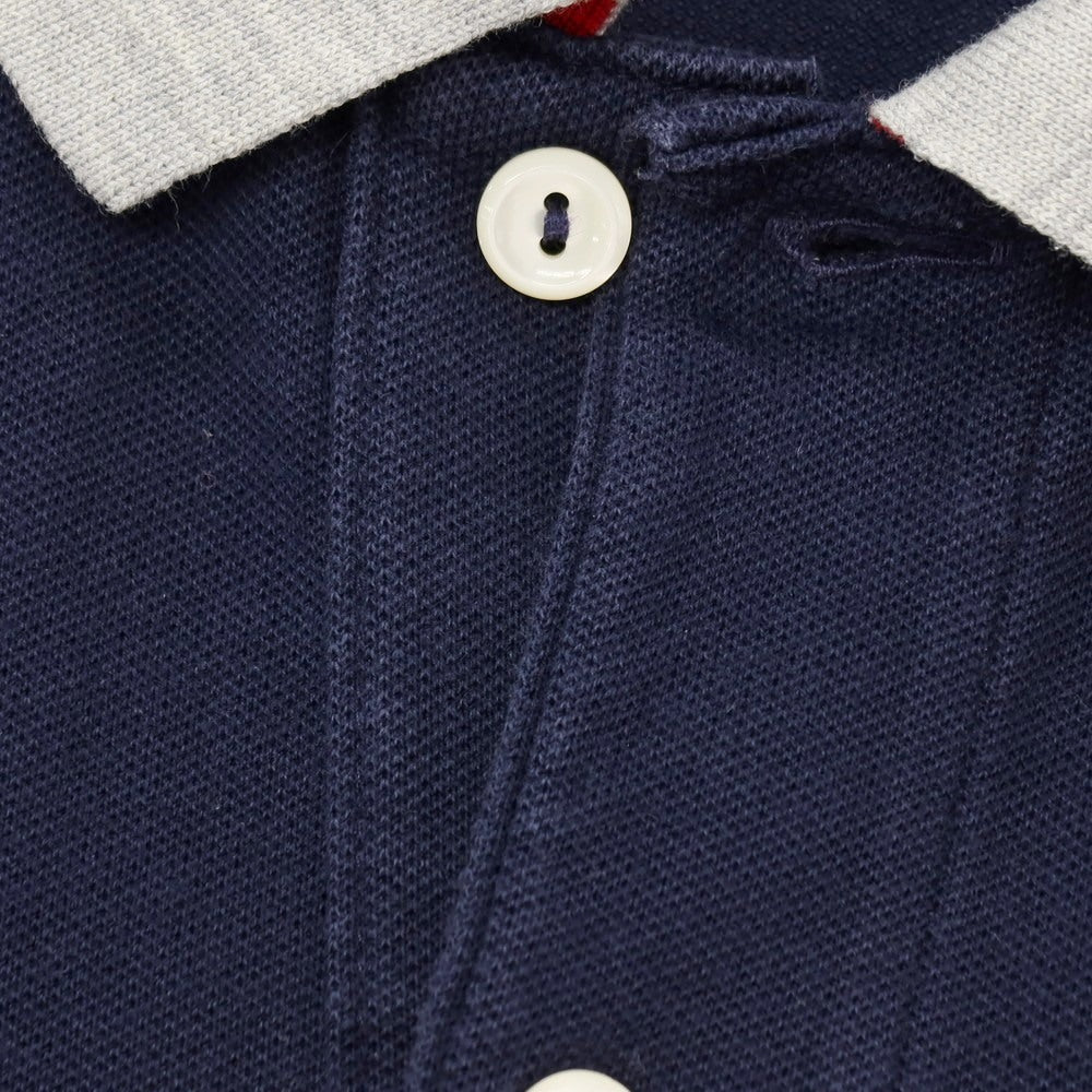 【中古】ラコステ LACOSTE コットンポリウレタン 鹿の子 半袖ポロシャツ ネイビーxライトグレー【サイズ2】【 状態ランクB 】【 メンズ 】