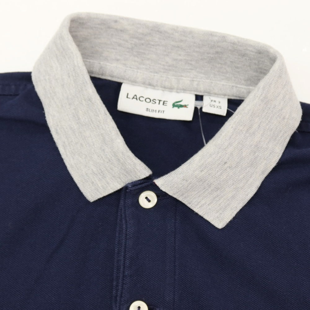 【中古】ラコステ LACOSTE コットンポリウレタン 鹿の子 半袖ポロシャツ ネイビーxライトグレー【サイズ2】【 状態ランクB 】【 メンズ 】