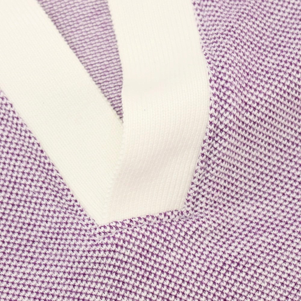 【中古】ラコステ LACOSTE コットン 鹿の子 スキッパー 半袖ポロシャツ パープルxホワイト【サイズ2】【 状態ランクB 】【 メンズ 】