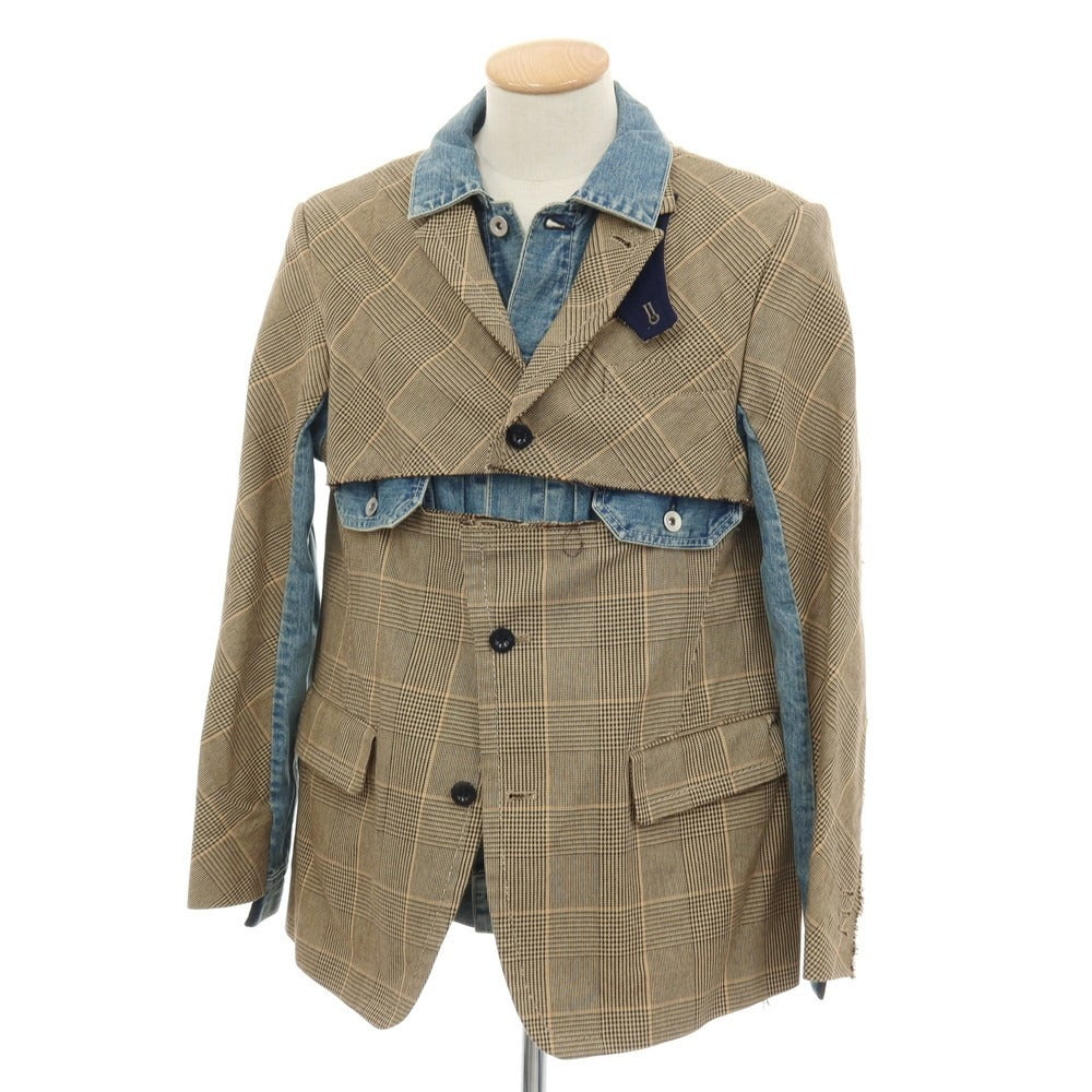 【中古】サカイ Sacai コットン グレンチェック ドッキング デニムジャケット ブルーxベージュ【サイズ1】【メンズ】 中古】サカイ Sacai コットン グレンチェック ドッキング デニム