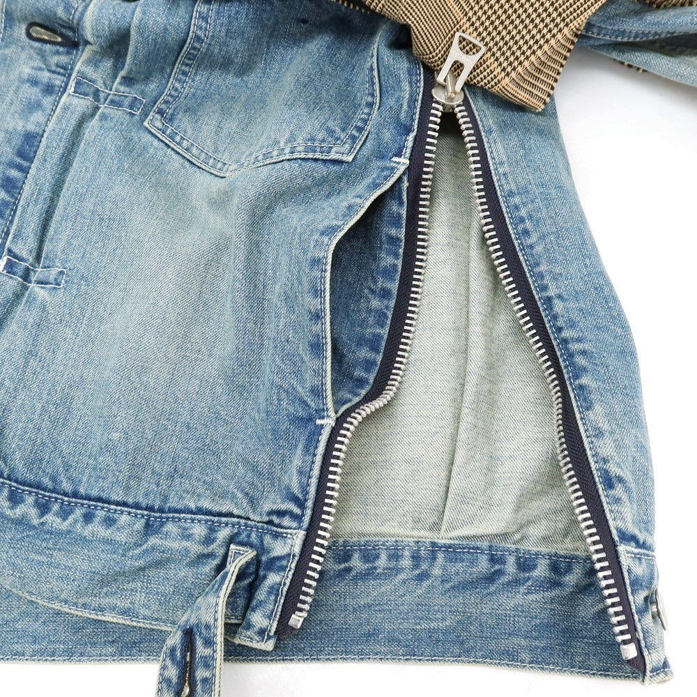 【中古】サカイ Sacai コットン グレンチェック ドッキング デニムジャケット ブルーxベージュ【サイズ1】【 状態ランクB 】【 メンズ 】