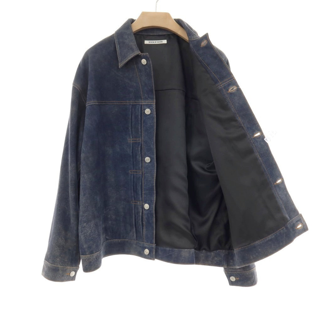【中古】セブン バイ セブン SEVEN BY SEVEN 2026年春夏 URBAN RESEARCH別注 アンティーク加工 レザー ジャケット ブルゾン ネイビー【サイズ表記なし(XL位)】【 状態ランクA 】【 メンズ 】