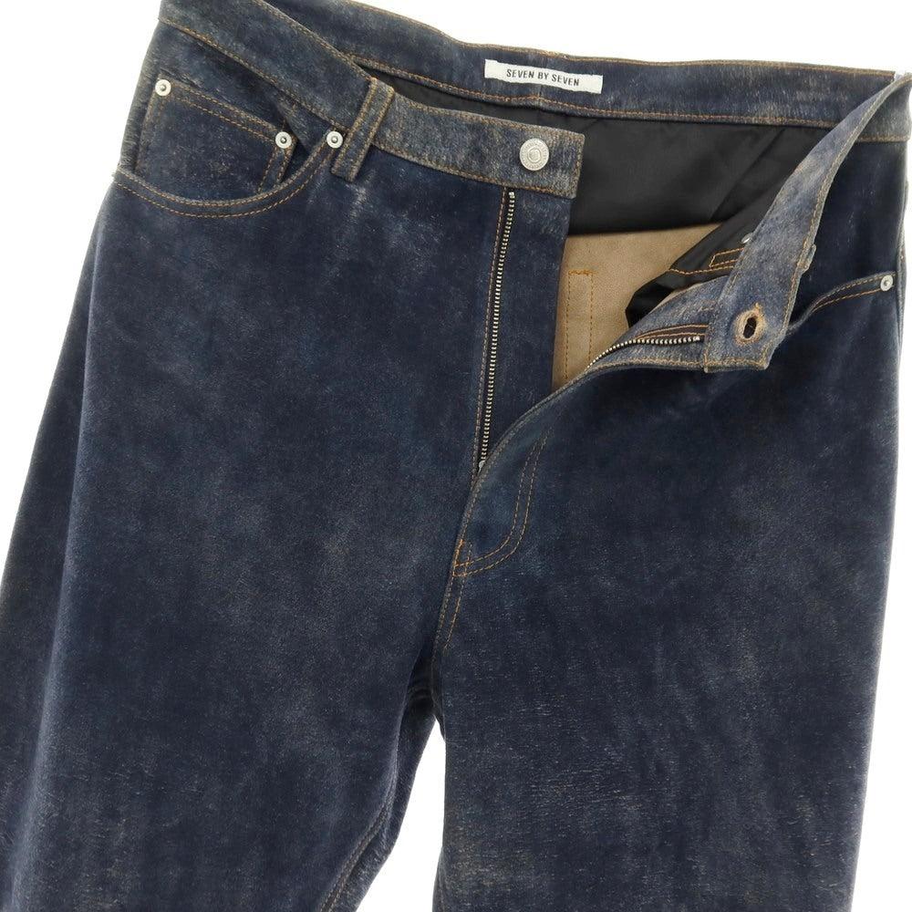 【中古】セブン バイ セブン SEVEN BY SEVEN 2026年春夏 URBAN RESEARCH別注 アンティーク加工 レザー 5ポケットパンツ ネイビー【サイズ表記なし(M位)】【 状態ランクA 】【 メンズ 】