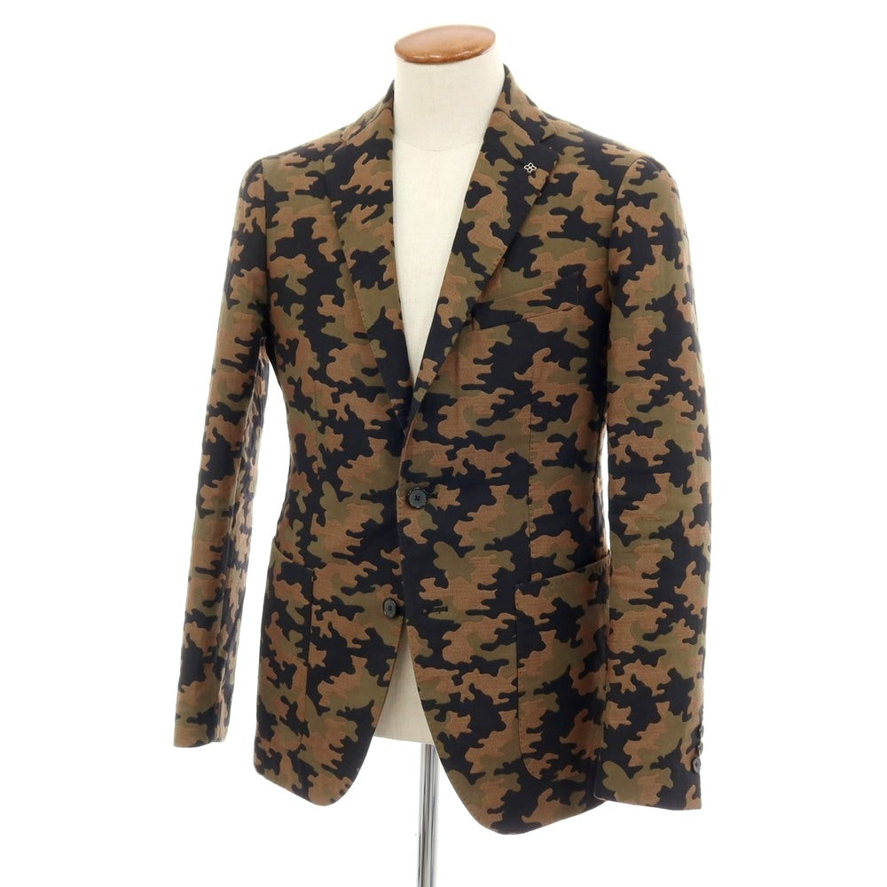 【中古】タリアトーレ TAGLIATORE コットンシルク カモフラージュ 2B カジュアルジャケット ブラウンxオリーブ【サイズ48】【メンズ】 中古】タリアトーレ TAGLIATORE コットンシルク カモフラージュ 2B