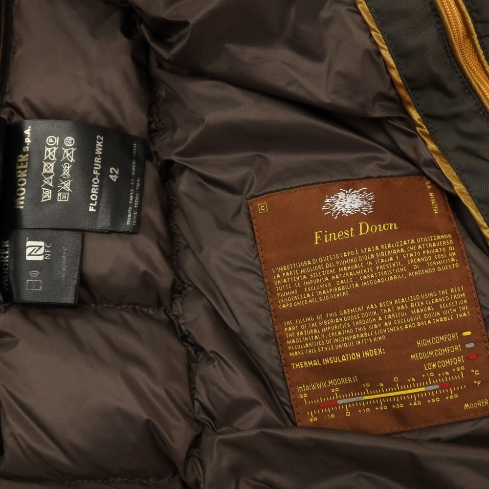 【中古】ムーレー MOORER ACQUA ポリエステル ダブルブレスト ダウンジャケット ダークオリーブグリーン【サイズ42】【 状態ランクC 】【 メンズ 】
