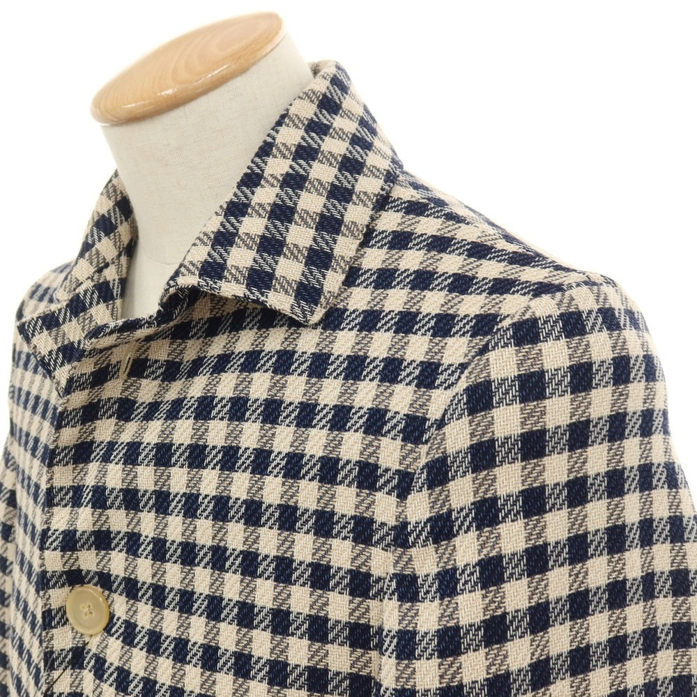 【中古】【未使用】ベルベスト Belvest ストレッチ コットンウール チェック ブルゾン ネイビーxベージュ【サイズ42】【 状態ランクS 】【 メンズ 】