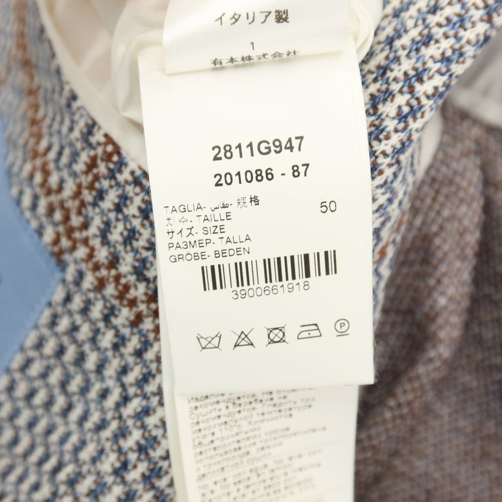 【中古】パオローニ PAOLONI コットンナイロン ジャージー チェック 2B カジュアルジャケット ホワイトxブルー系【サイズ50】【 状態ランクB 】【 メンズ 】