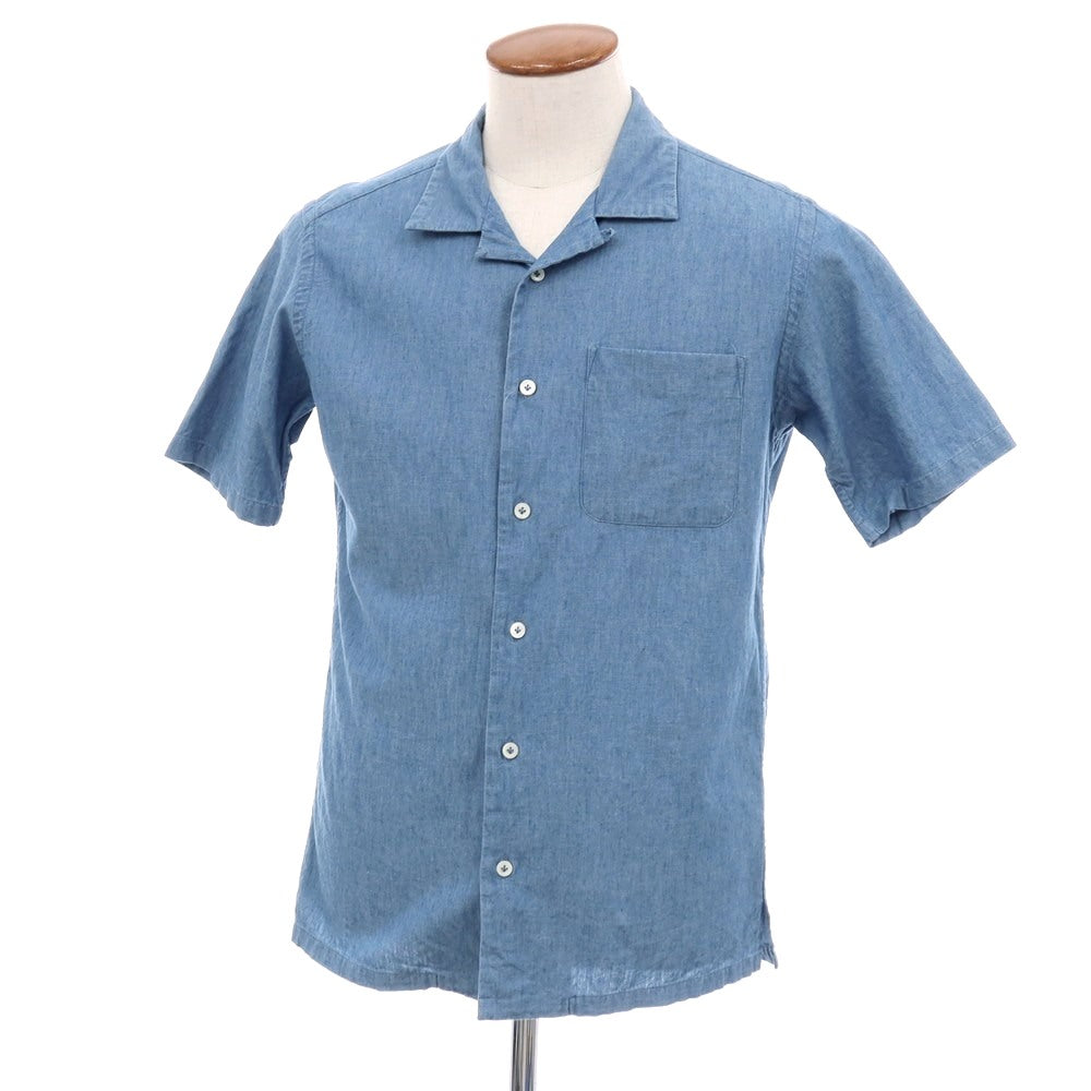 【中古】ジャンネット giannetto WASHING DIVISION コットン オープンカラー 半袖シャツ ブルー【サイズM】【 状態ランクB 】【 メンズ 】