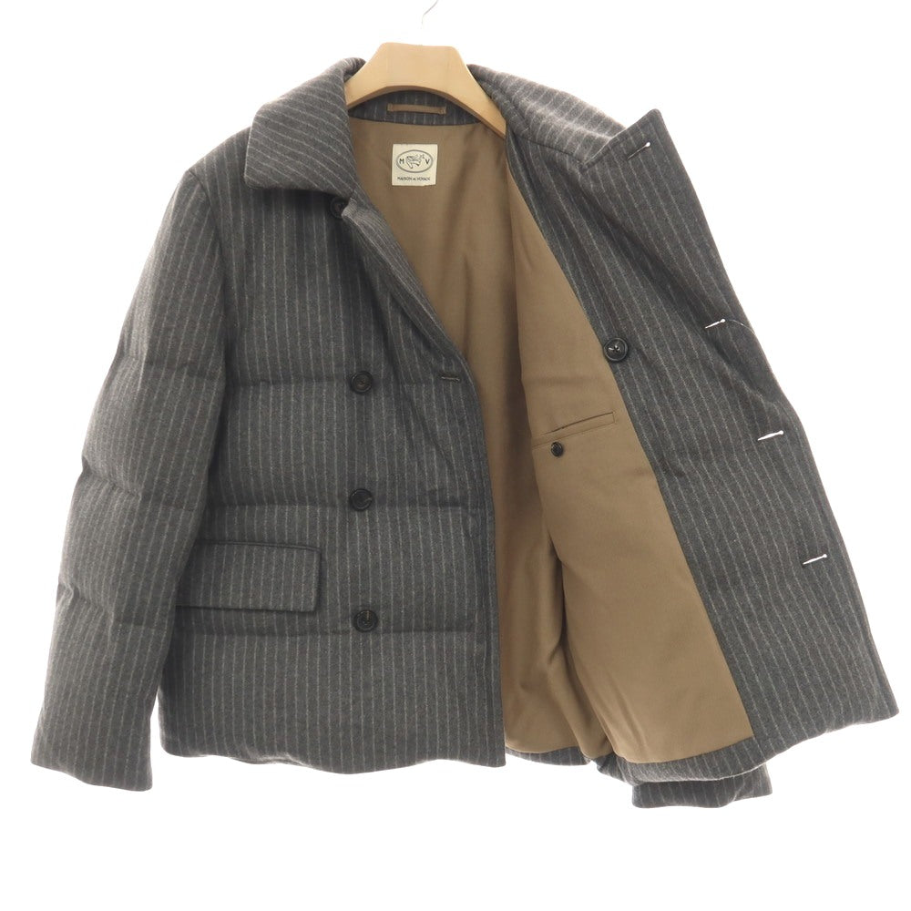 【中古】メゾン エ ボヤージュ MAISON&VOYAGE ウール ストライプ ダブルブレスト ダウンジャケット グレーxホワイト【サイズL】【 状態ランクB 】【 メンズ 】