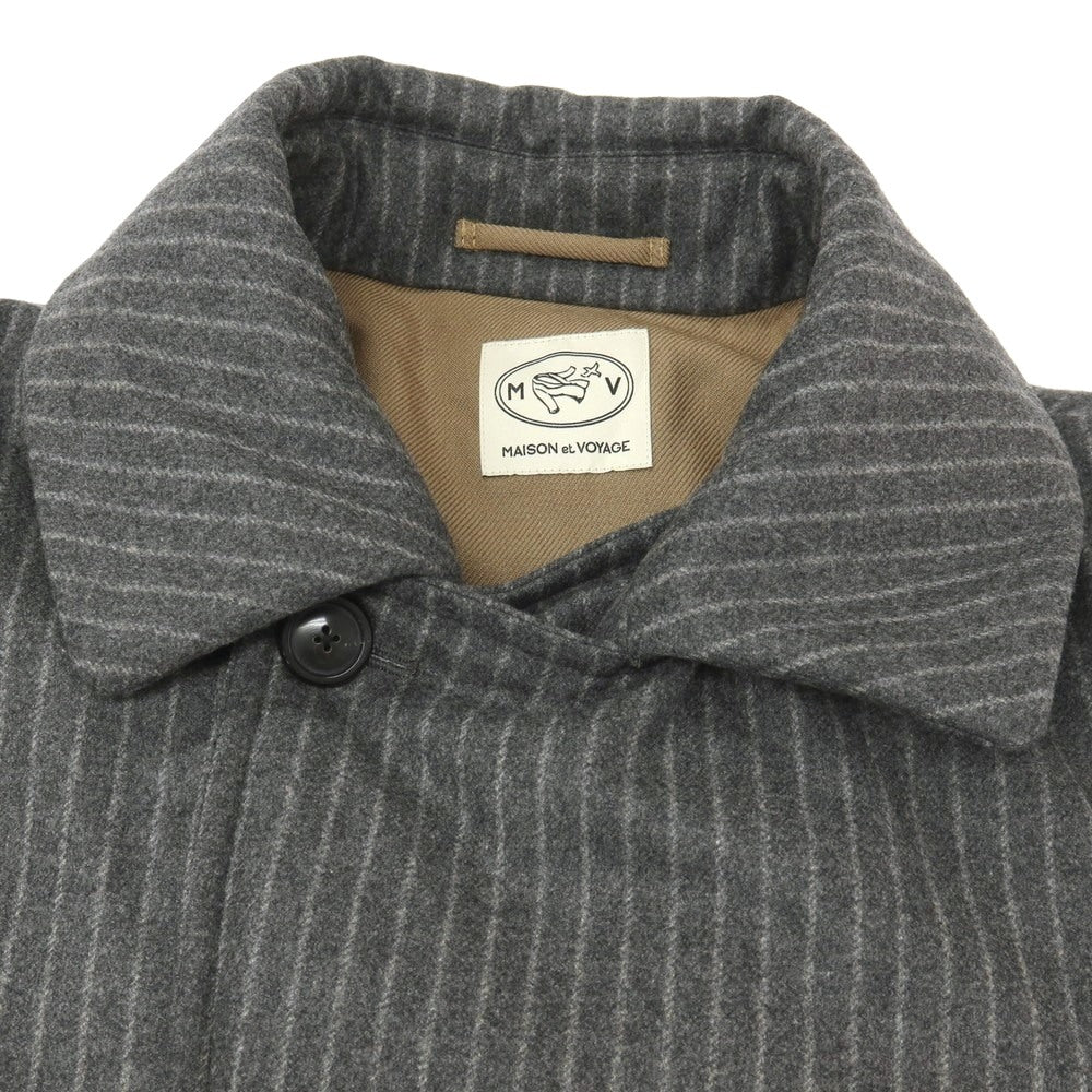 【中古】メゾン エ ボヤージュ MAISON&VOYAGE ウール ストライプ ダブルブレスト ダウンジャケット グレーxホワイト【サイズL】【 状態ランクB 】【 メンズ 】