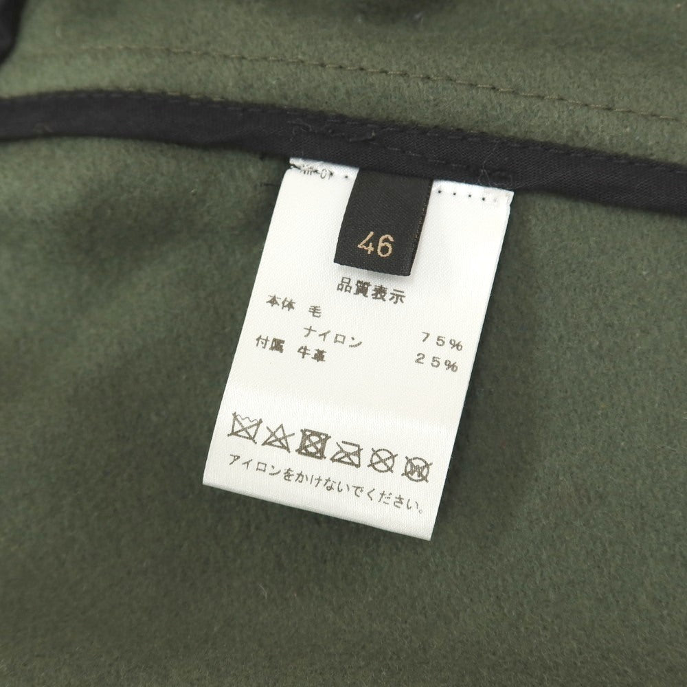 【中古】ソレシティ Solleciti ウールナイロン レザーパイピング スタンドカラー ミリタリージャケット オリーブグリーン【サイズ46】【 状態ランクB 】【 メンズ 】