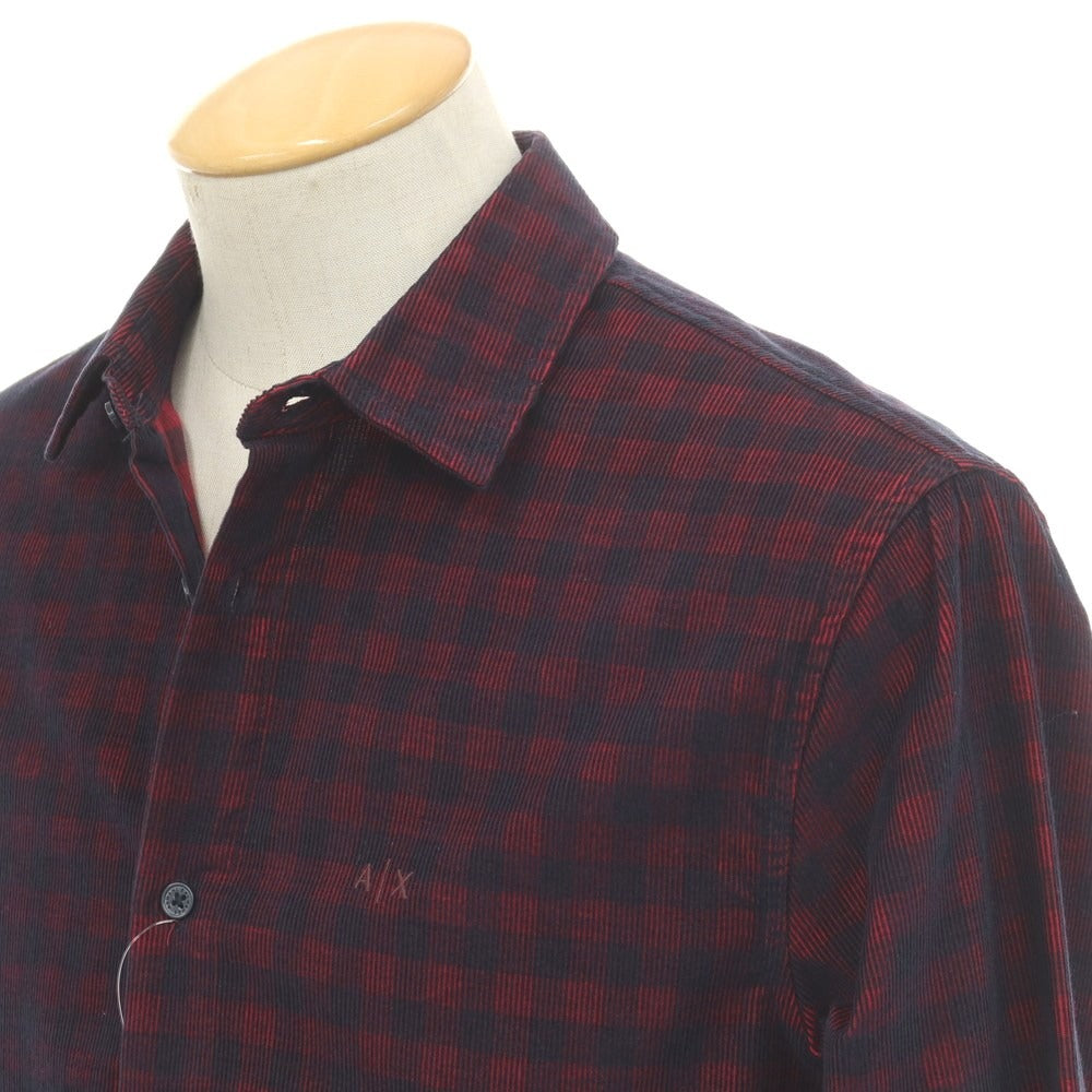 【中古】アルマーニ エクスチェンジ A/X ARMANI EXCHANGE コットン 細畝コーデュロイ チェック カジュアルシャツ レッドxブラック【サイズS】【 状態ランクB 】【 メンズ 】