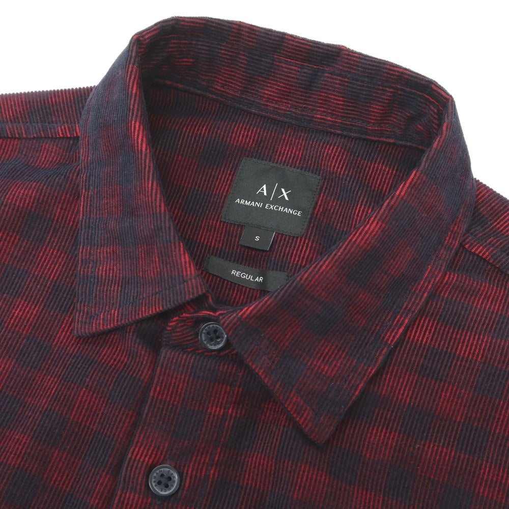 【中古】アルマーニ エクスチェンジ A/X ARMANI EXCHANGE コットン 細畝コーデュロイ チェック カジュアルシャツ レッドxブラック【サイズS】【 状態ランクB 】【 メンズ 】