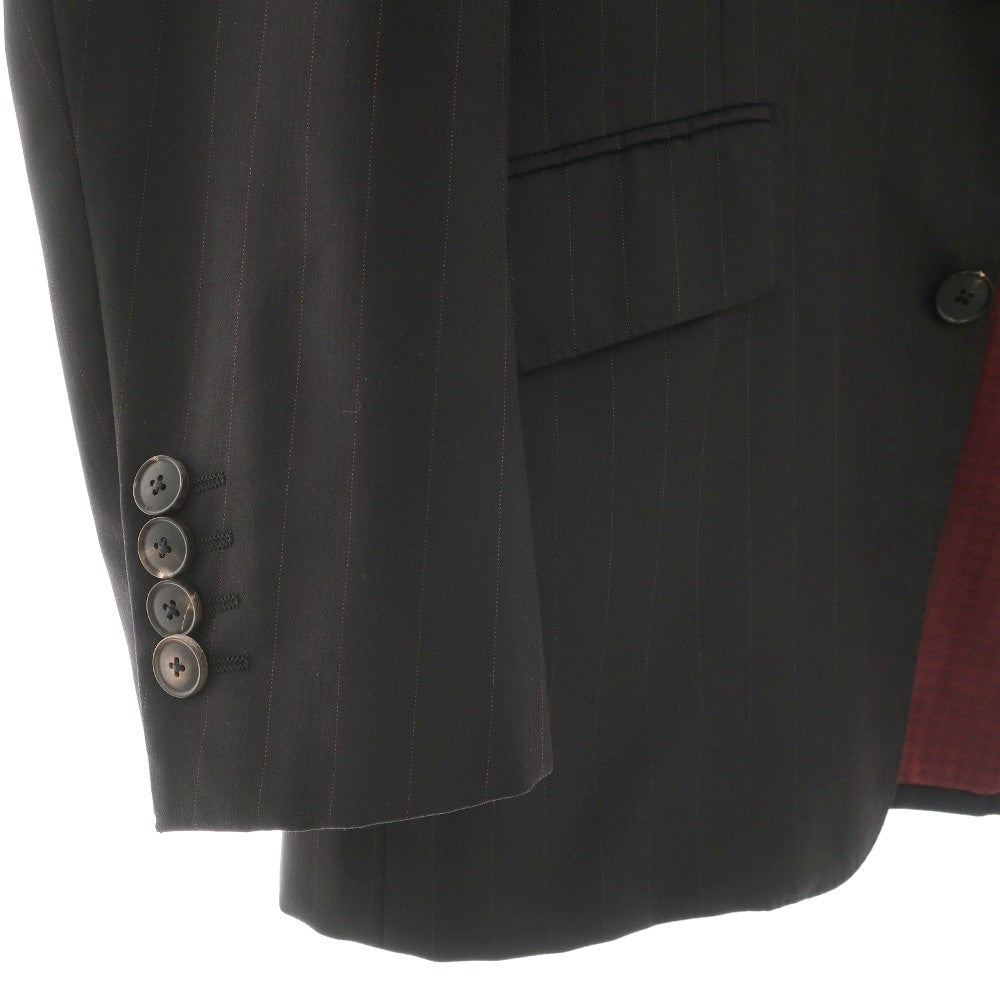 【中古】ワールズ ビスポーク WORLD’S BESPOKE SUPER130’S ウール ストライプ 2つボタンスーツ ブラックxブラウン【サイズPM】【 状態ランクC 】【 メンズ 】