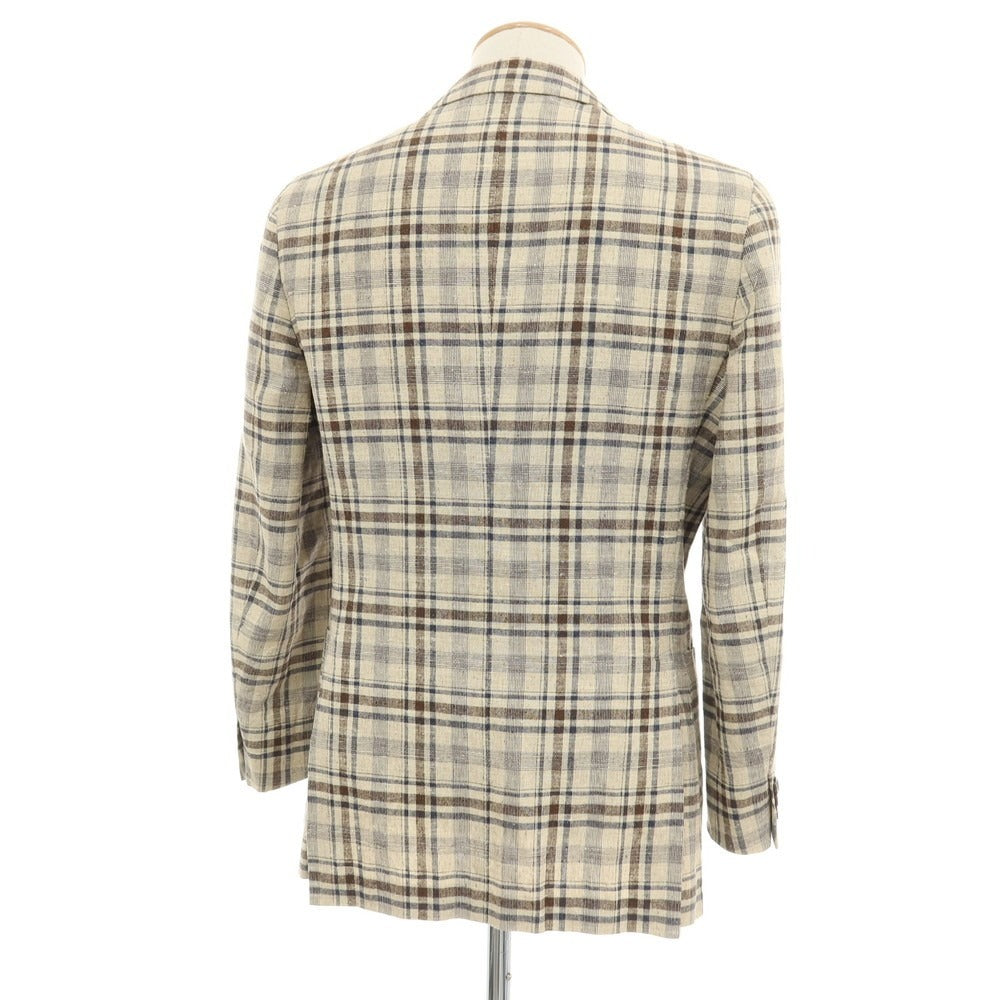 【中古】ボリオリ BOGLIOLI DOVER リネンシルク チェック 3B テーラードジャケット ベージュxブラウン【サイズ44】【 状態ランクC 】【 メンズ 】