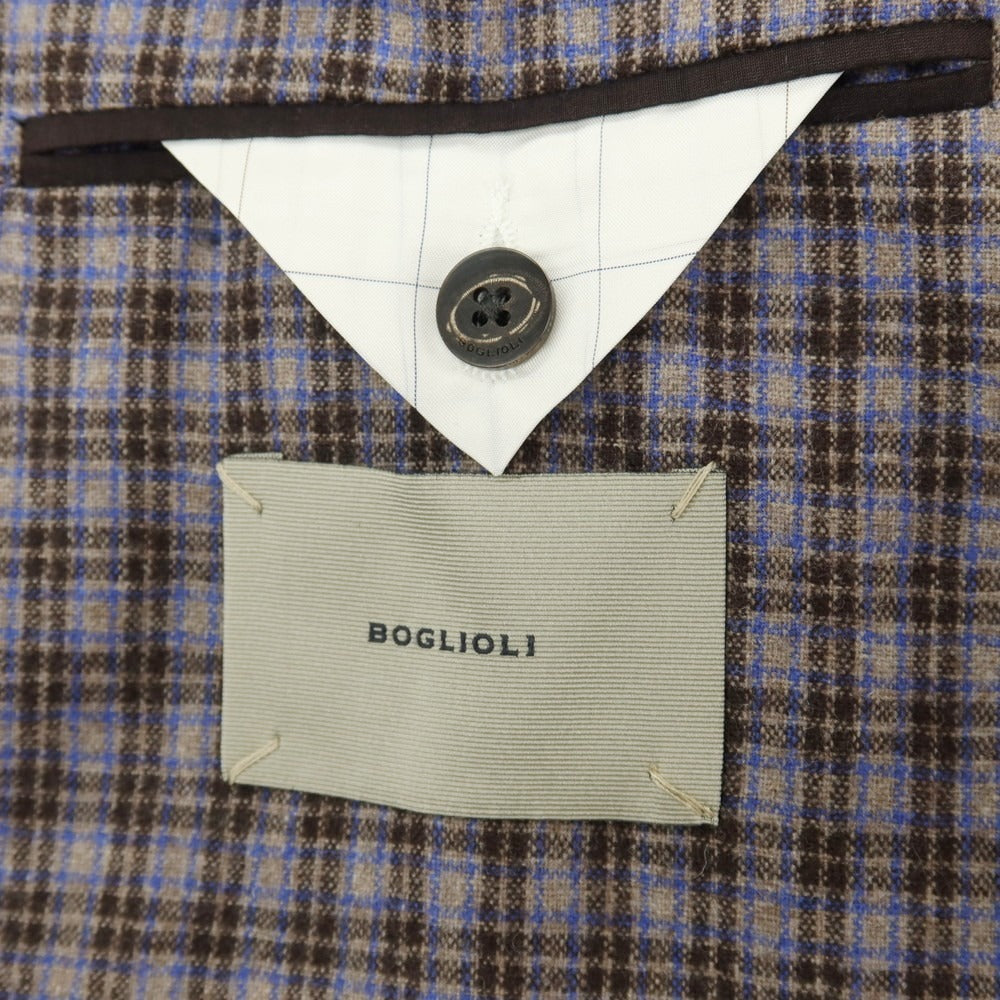 【中古】ボリオリ BOGLIOLI DOVER ウールナイロン チェック 3B テーラードジャケット グレージュxブルー【サイズ46】【 状態ランクC 】【 メンズ 】