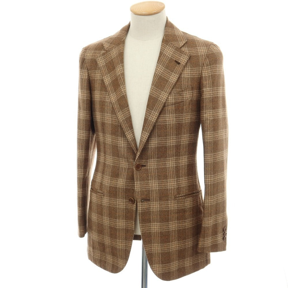【中古】ラベラ サルトリア ナポレターナ La vera Sartoria Napoletana ウールカシミヤ チェック 2B テーラードジャケット ブラウンxベージュ【サイズ表記なし(S位)】【 状態ランクB 】【 メンズ 】