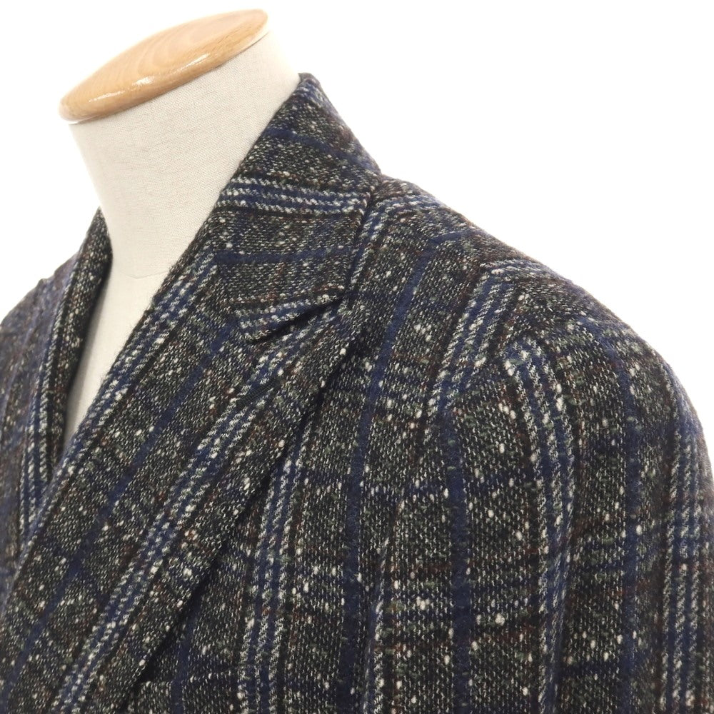 【中古】スティレ ラティーノ STILE LATINO ウールアルパカナイロン チェック ダブル6B テーラードジャケット ブラックグリーンxネイビー【サイズ44 DROP,8R】【 状態ランクC 】【 メンズ 】