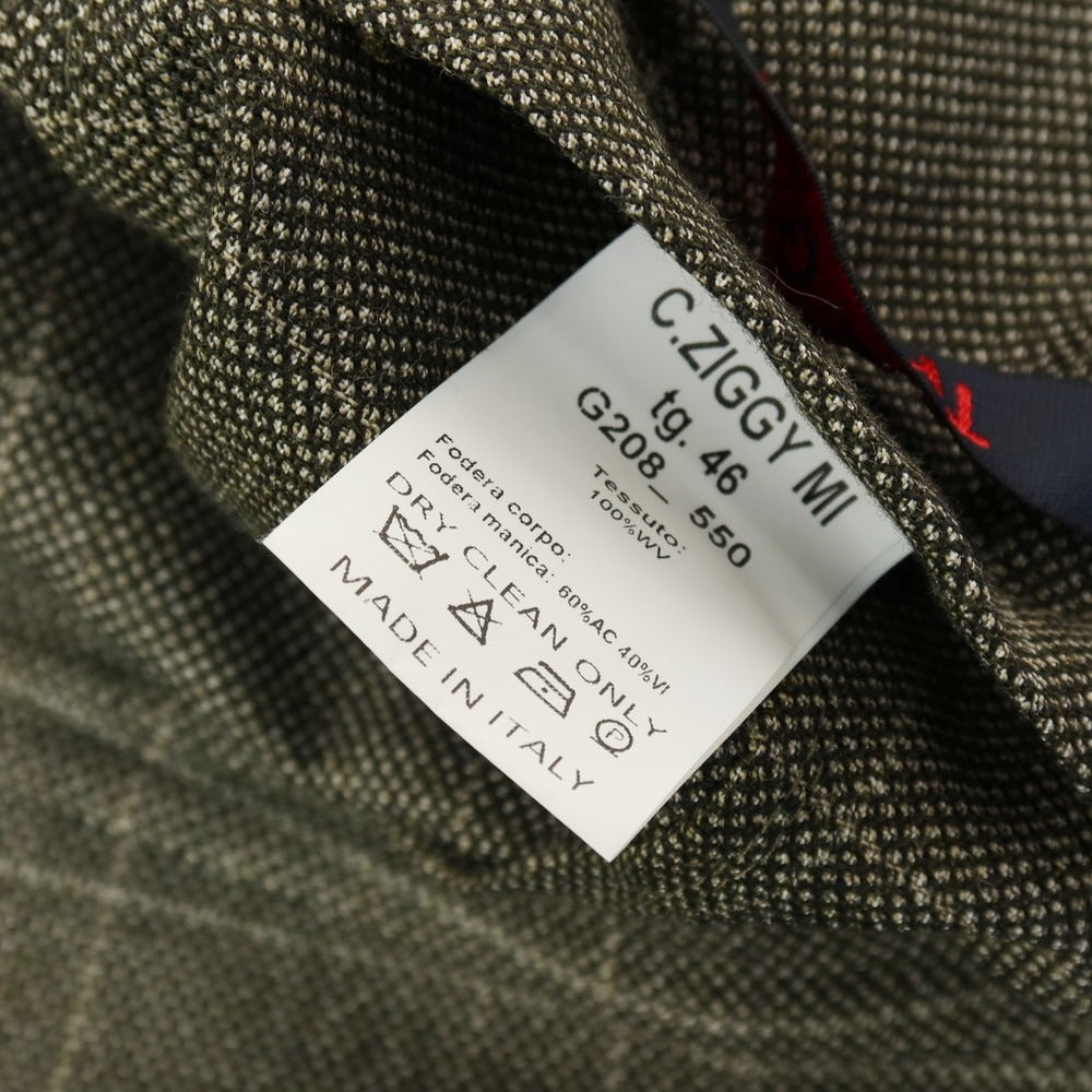 【中古】ザ ジジ THE GIGI ウール ウィンドウペーンチェック ダブル8B テーラードジャケット オリーブ系【サイズ46】【 状態ランクC 】【 メンズ 】