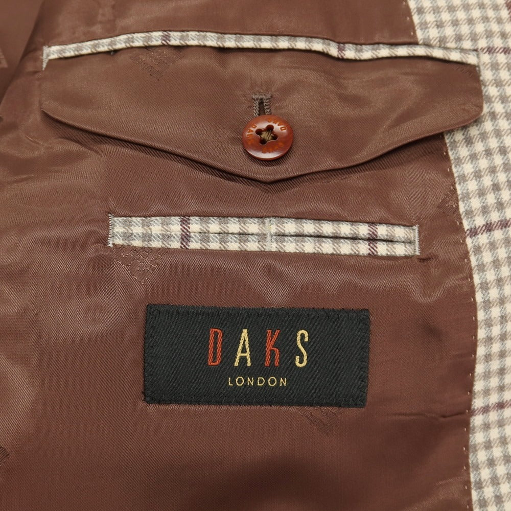 【中古】ダックス DAKS ウールシルクカシミヤ チェック エルボーパッチ 2B カジュアルジャケット ベージュ系xグレー【サイズAB5】【 状態ランクB 】【 メンズ 】
