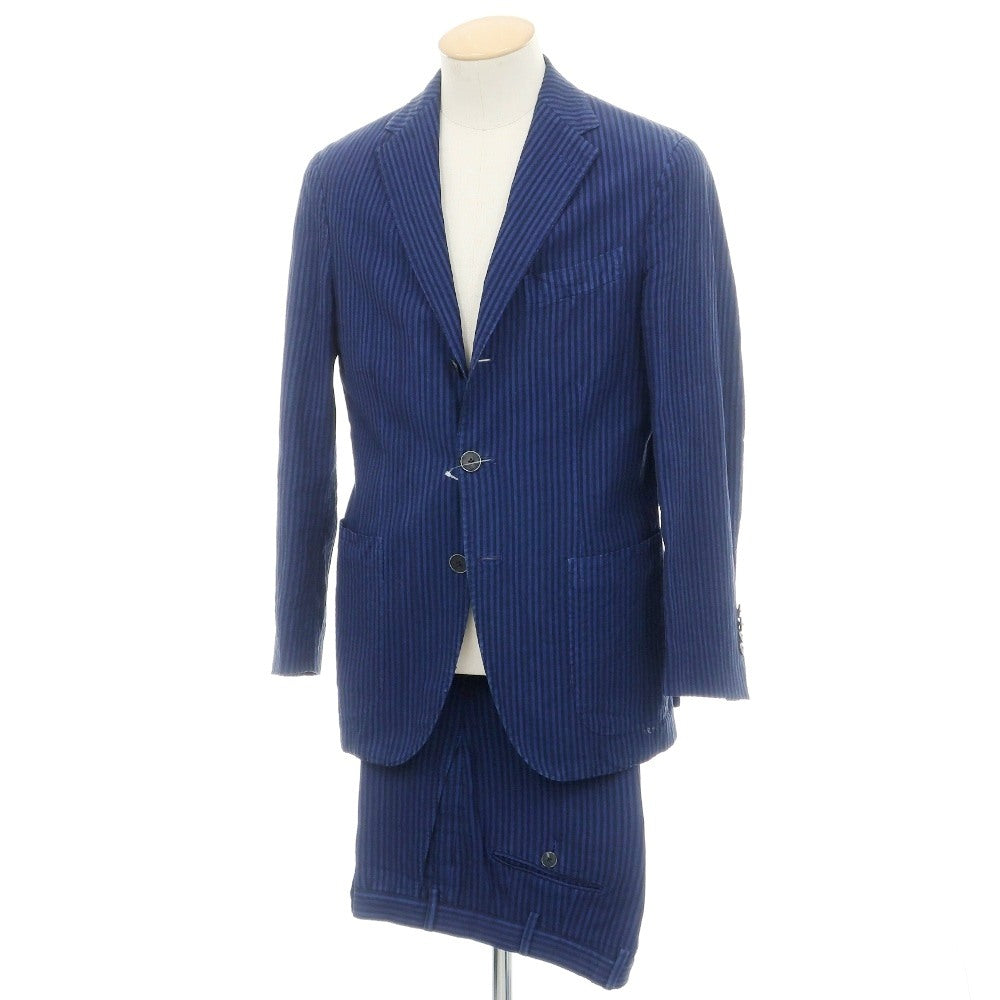 【中古】ザ ジジ THE GIGI ストライプ 3つボタンスーツ ダークブルーxブラックネイビー【サイズ46】【メンズ】 中古】ザ ジジ THE GIGI ストライプ 3つボタンスーツ ダークブルーx