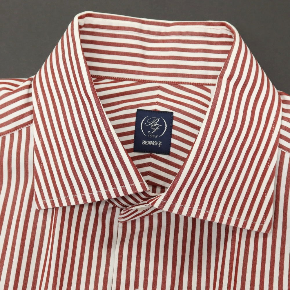 【中古】ビームスエフ BEAMS F コットン ストライプ セミワイドカラー ドレスシャツ ボルドーxホワイト【サイズ38】【 状態ランクC 】【 メンズ 】