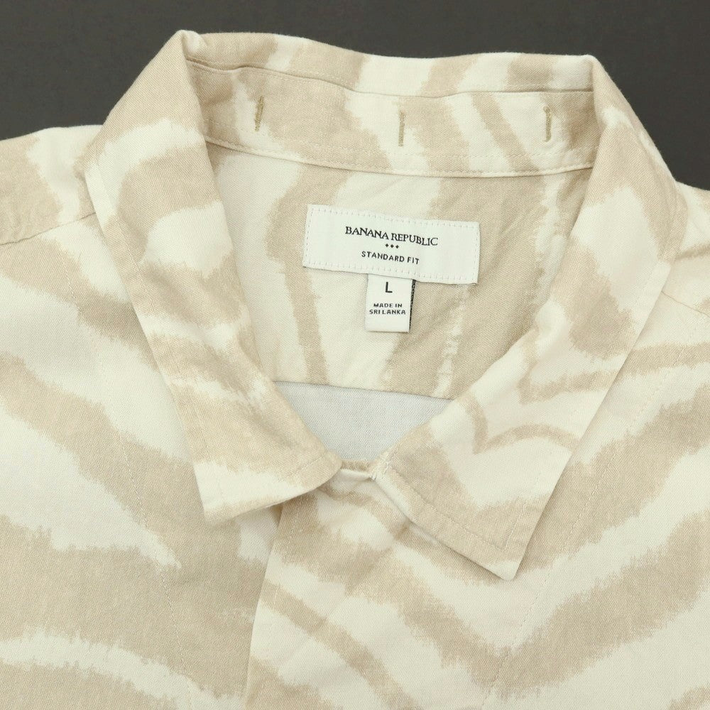 【中古】バナナリパブリック Banana Republic コットンレーヨン ゼブラ プリント オープンカラー 半袖シャツ ベージュxアイボリー【サイズL】【 状態ランクB 】【 メンズ 】