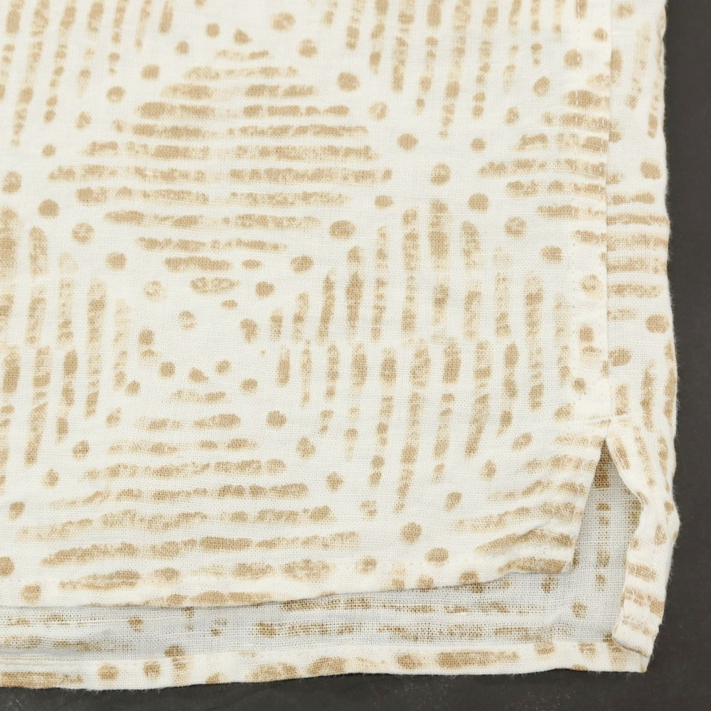 【中古】バナナリパブリック Banana Republic リネンコットン 総柄 プリント オープンカラー 半袖シャツ ホワイトxブラウン【サイズL】【 状態ランクB 】【 メンズ 】