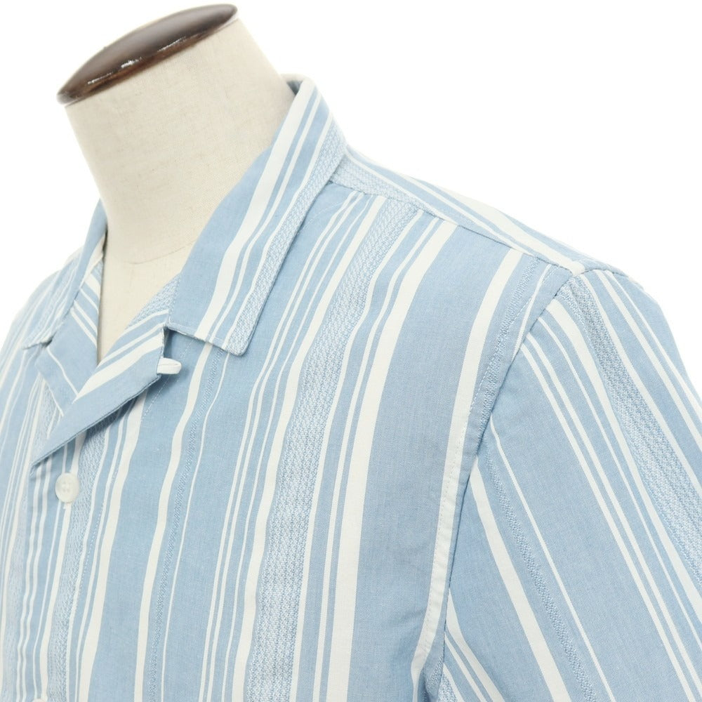 【中古】バナナリパブリック Banana Republic コットンポリエステル ストライプ オープンカラー 半袖シャツ ライトブルーxホワイト【サイズL】【 状態ランクB 】【 メンズ 】