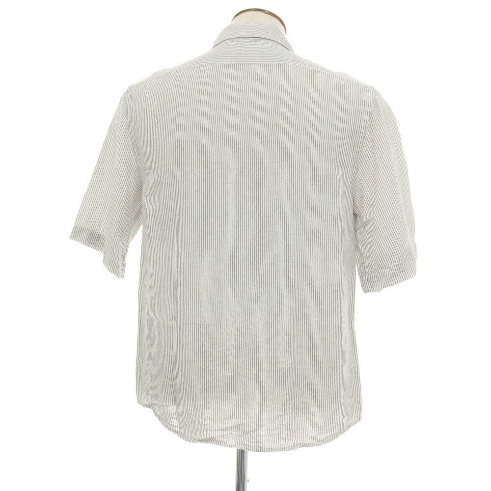 【中古】バナナリパブリック Banana Republic リネンコットン ストライプ 半袖シャツ ホワイトxネイビー【サイズL】【 状態ランクB 】【 メンズ 】