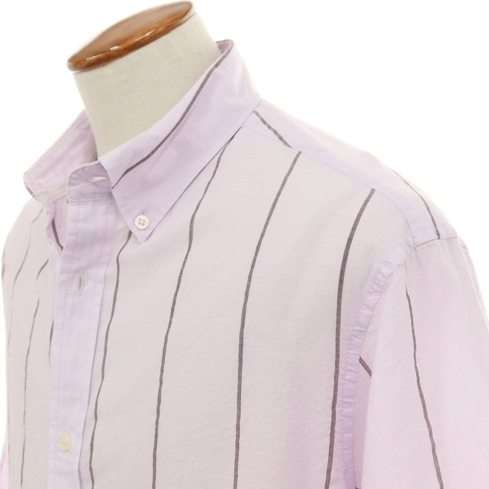 【中古】バナナリパブリック Banana Republic コットン ストライプ ボタンダウン 半袖シャツ ラベンダーxブラウン【サイズM】【 状態ランクB 】【 メンズ 】