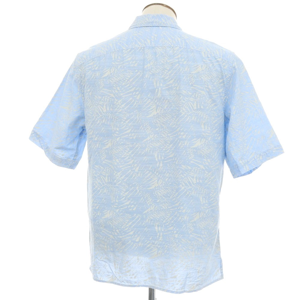 【中古】バナナリパブリック Banana Republic コットン ボタニカル柄 プリント オープンカラー 半袖シャツ ライトブルーxベージュ【サイズL】【 状態ランクB 】【 メンズ 】