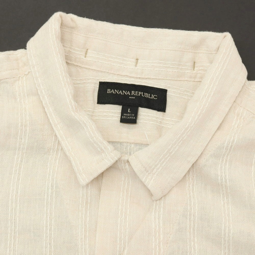 【中古】【未使用】バナナリパブリック Banana Republic リネンレーヨン ストライプ オープンカラー 半袖シャツ ベージュ【サイズL】【 状態ランクS 】【 メンズ 】