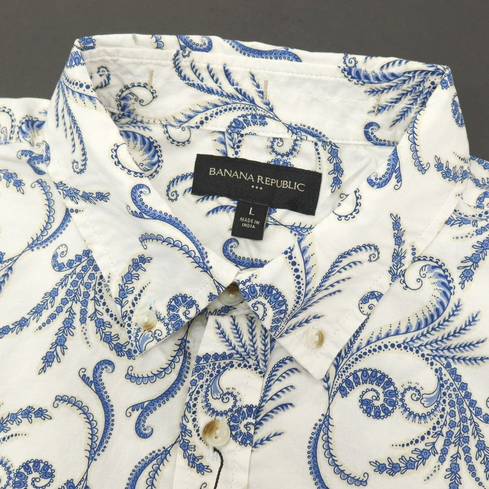 【中古】【未使用】バナナリパブリック Banana Republic コットン ペイズリー調 ボタンダウン 半袖シャツ ホワイトxブルー【サイズL】【 状態ランクS 】【 メンズ 】