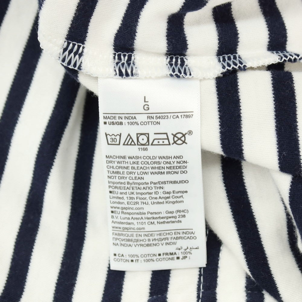 【中古】バナナリパブリック Banana Republic コットン ボーダー スキッパー 半袖ポロシャツ ネイビーxホワイト【サイズL】【 状態ランクB 】【 メンズ 】